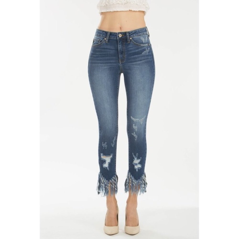 ❌SOLD OUT❌ KANCAN HIGHRISE FRINGE HEM SKINNY JEANS - Picture 1 of 4